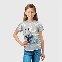 Футболка детская Лошадь на фоне снижинок 2026, цвет: 3D-принт — фото 2