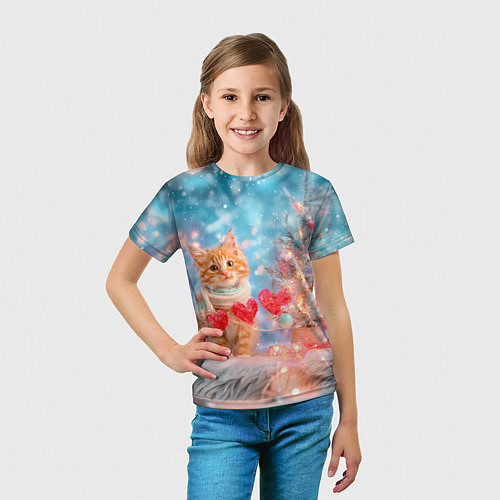 Детская футболка Котенок и гирлянда из сердечек / 3D-принт – фото 5