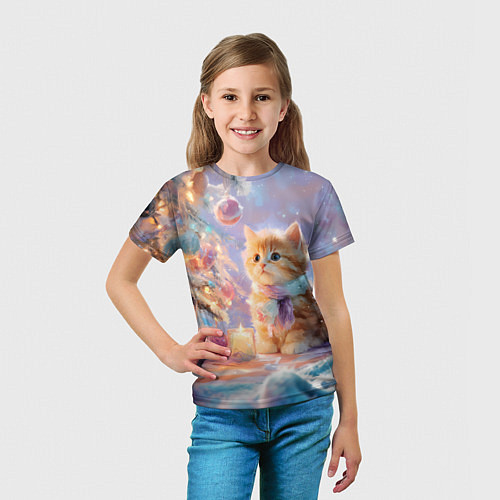 Детская футболка Маленький котенок встречает Новый год / 3D-принт – фото 5