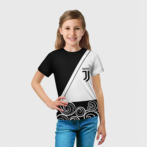 Детская футболка Ювентус геометрия полосы текстура / 3D-принт – фото 5