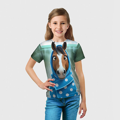 Детская футболка Конь в полотенце / 3D-принт – фото 5
