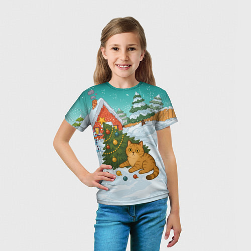 Детская футболка Толстый кот уронил елку / 3D-принт – фото 5