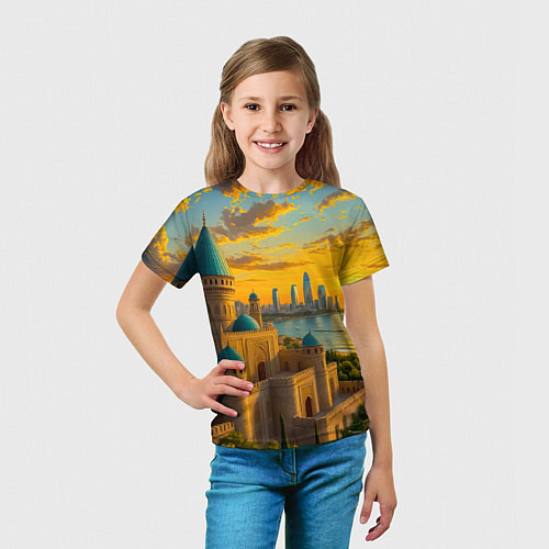 Детская футболка Баку сплетение эпох на закате / 3D-принт – фото 5