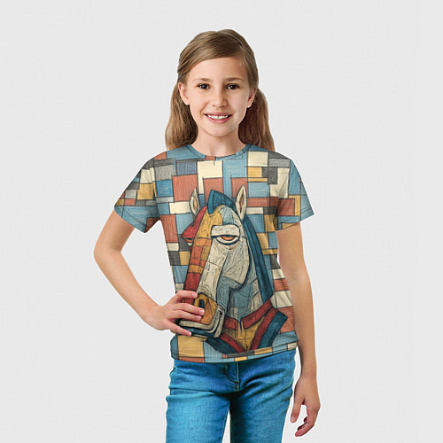 Детская футболка Конь и квадраты / 3D-принт – фото 5