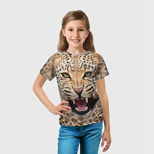 Детская футболка Взгляд леопарда / 3D-принт – фото 5