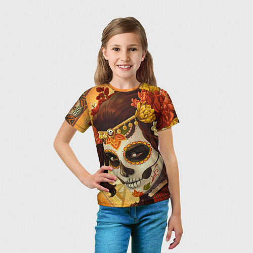 Детская футболка Девушка. Сахарный череп / 3D-принт – фото 5