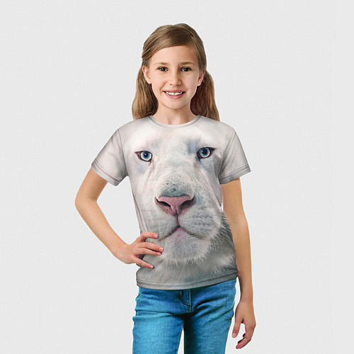 Детская футболка Взгляд белого льва / 3D-принт – фото 5