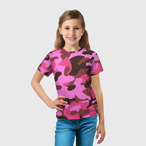 Детская футболка Камуфляж: розовый/коричневый / 3D-принт – фото 5