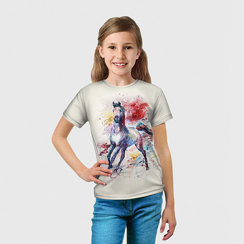 Детская футболка Лошадь: акварель / 3D-принт – фото 5
