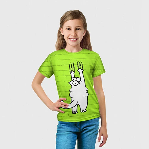Детская футболка Кот Симон на стене / 3D-принт – фото 5