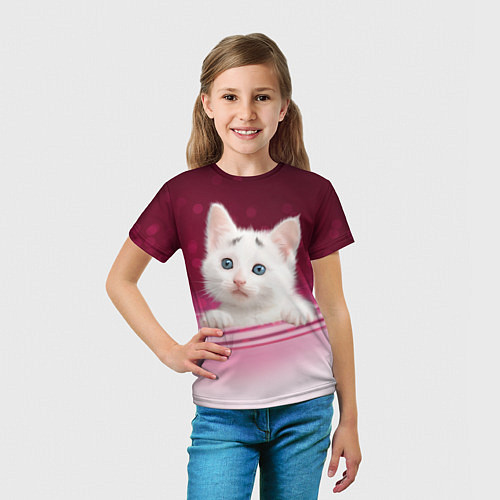Детская футболка Белый котёнок / 3D-принт – фото 5