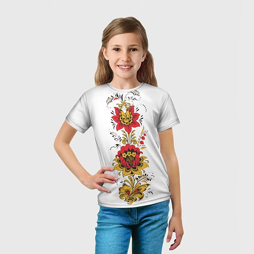 Детская футболка Хохлома: цветы / 3D-принт – фото 5