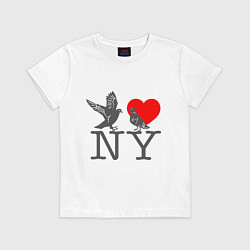 Футболка хлопковая детская Birds: Love NY, цвет: белый