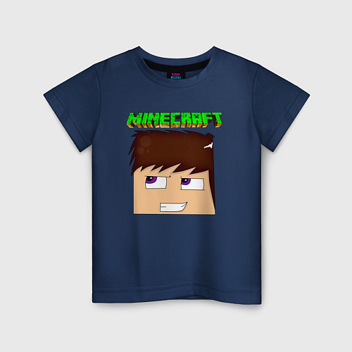 Детская футболка Огромная голова Стива - Minecraft / Тёмно-синий – фото 1