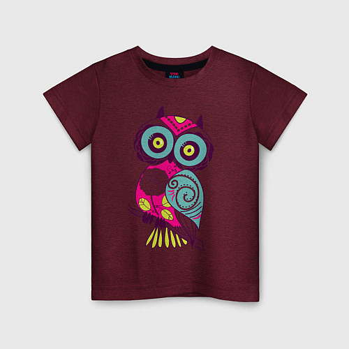 Детская футболка Яркая сова / Меланж-бордовый – фото 1