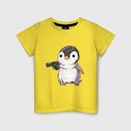Детская футболка Пингвин с пистолетом / Желтый – фото 1