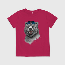 Футболка хлопковая детская Медведь в очках, цвет: маджента
