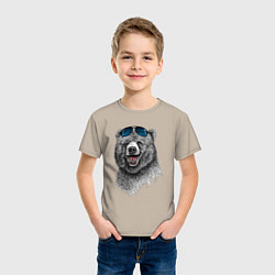 Футболка хлопковая детская Медведь в очках, цвет: миндальный — фото 2