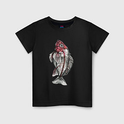 Футболка хлопковая детская Скелет рыбы, цвет: черный