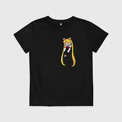 Футболка хлопковая детская Little Pocket Moon, цвет: черный