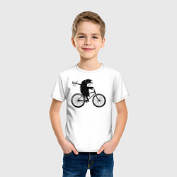 Футболка хлопковая детская Ежик на велосипеде цвета белый — фото 2