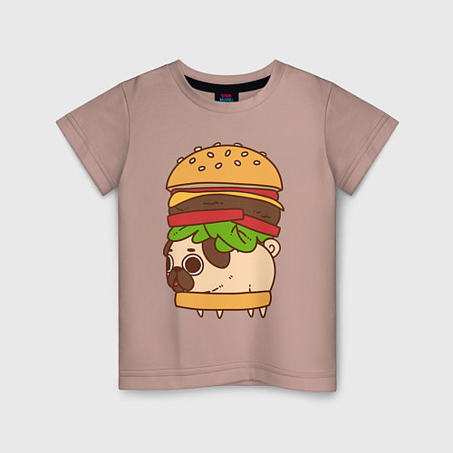 Детская футболка Мопс-бургер / Пыльно-розовый – фото 1