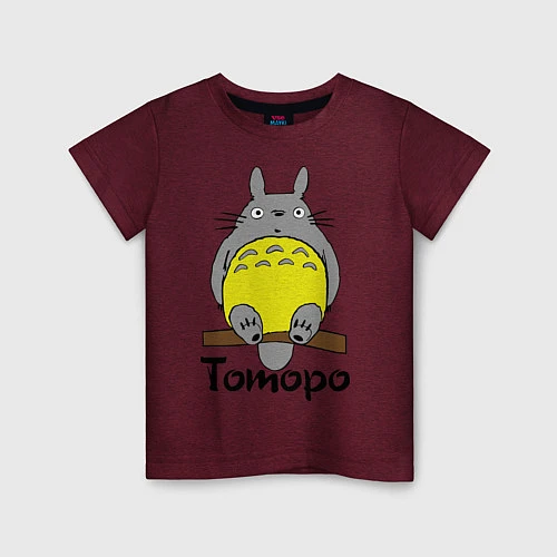 Детская футболка Тоторо на бревне / Меланж-бордовый – фото 1