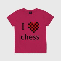 Футболка хлопковая детская I love chess, цвет: маджента