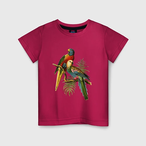 Детская футболка Тропические попугаи / Маджента – фото 1