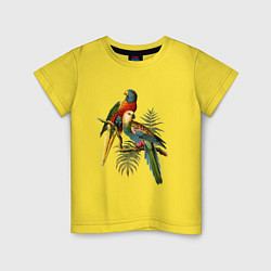 Футболка хлопковая детская Тропические попугаи цвета желтый — фото 1