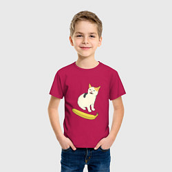 Футболка хлопковая детская Cat no banana meme, цвет: маджента — фото 2