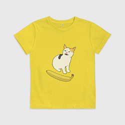Футболка хлопковая детская Cat no banana meme, цвет: желтый