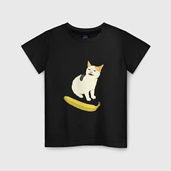 Футболка хлопковая детская Cat no banana meme, цвет: черный