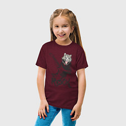 Футболка хлопковая детская Tiger: born to rock, цвет: меланж-бордовый — фото 2
