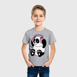 Футболка хлопковая детская Panda in headphones панда в наушниках, цвет: меланж — фото 2
