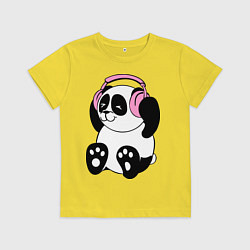 Футболка хлопковая детская Panda in headphones панда в наушниках, цвет: желтый
