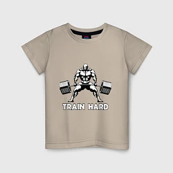 Футболка хлопковая детская Train hard тренируйся усердно, цвет: миндальный