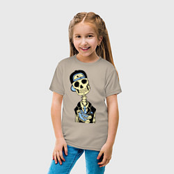 Футболка хлопковая детская Скелет в кепке, цвет: миндальный — фото 2