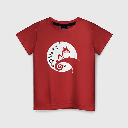 Детская футболка Тоторо на Луне / Красный – фото 1