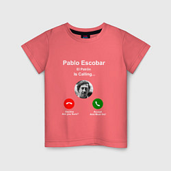 Футболка хлопковая детская Escobar is calling, цвет: коралловый