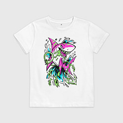 Футболка хлопковая детская Neon Shark, цвет: белый