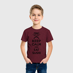 Футболка хлопковая детская Keep Calm & Eat Sushi, цвет: меланж-бордовый — фото 2