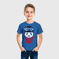 Футболка хлопковая детская Панда байкер, цвет: синий — фото 2