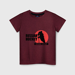 Футболка хлопковая детская Russian hockey, цвет: меланж-бордовый