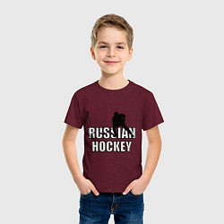 Футболка хлопковая детская Russian hockey, цвет: меланж-бордовый — фото 2