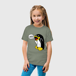 Футболка хлопковая детская Пингвин: Linux, цвет: авокадо — фото 2