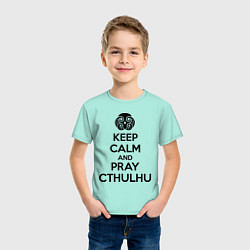Футболка хлопковая детская Keep Calm & Pray Cthulhu цвета мятный — фото 2