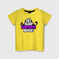 Футболка хлопковая детская Eat, Sleep, Fortnite, Repeat, цвет: желтый