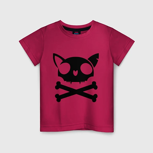 Детская футболка Кошачий пиратскй флаг / Маджента – фото 1