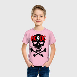 Футболка хлопковая детская AC/DC Skull цвета светло-розовый — фото 2